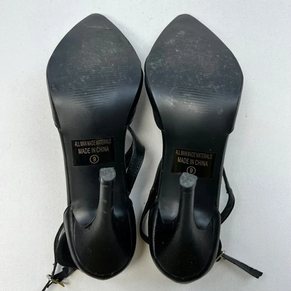 Chase & Chloe Pointed Toe Ankle Strap Stilettos Black Size 9